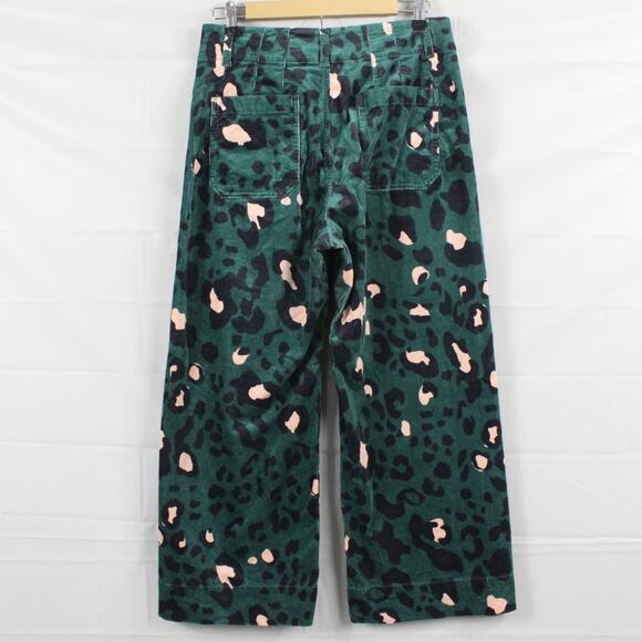 Maeve Pants 29 The Colette Cropped Wide Leg Corduroy Green Leopard Print Career - Picture 6 of 16